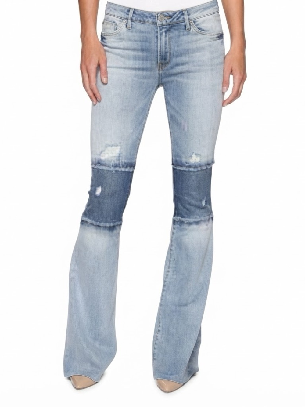 Hudson Custom Midrise Mia Flare Jeans Rode Wash Size 31 Raw Hem Knee Panels NWOT